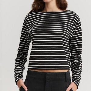 Country Road Australian Cotton Black & White Striped Boatneck Tee size Medium